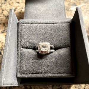 David Yurman Petite Albion Prasolite and Diamond Ring Size 6